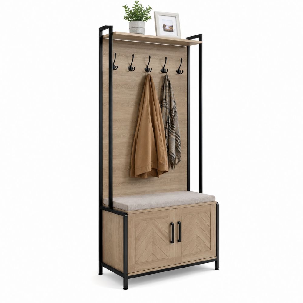 Perchero de Madera y Metal con Banco y Almacenamiento 180x90x35 cm