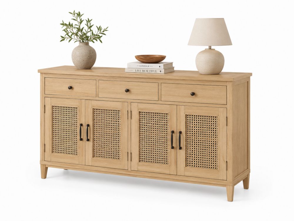 Aparador de Madera de Roble con Puertas de Ratán