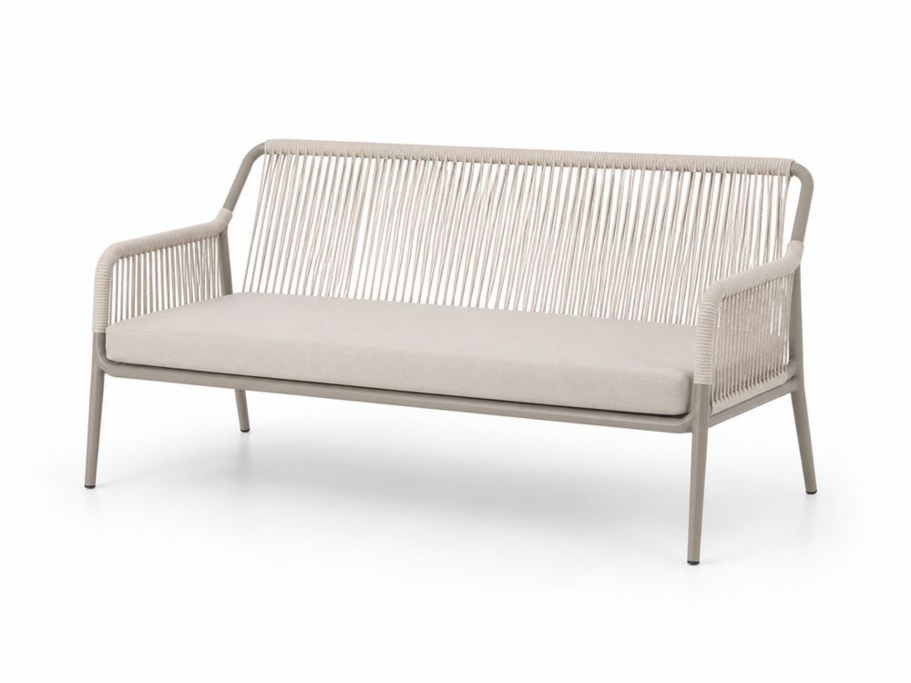 Sofá de aluminio para exterior con respaldo de cuerda y cojín beige