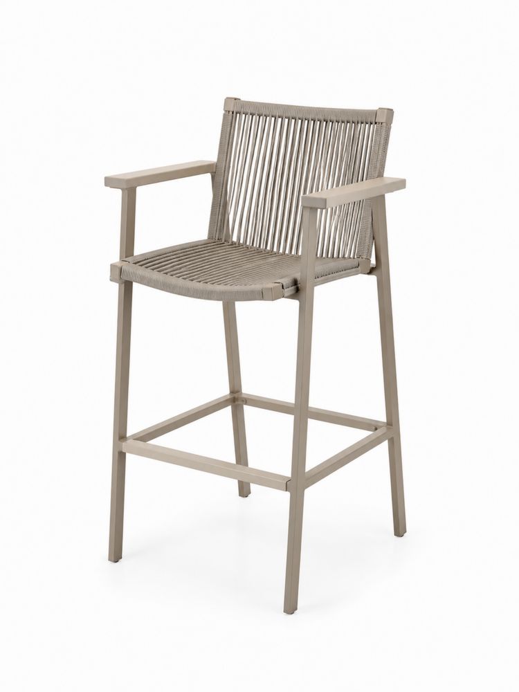 Taburete de Bar de Aluminio y Cuerda Beige, 115 cm