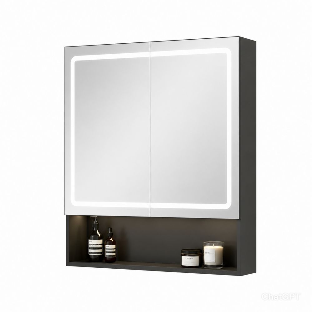 Armario de baño con espejo LED 80x70x15 cm MDF Negro