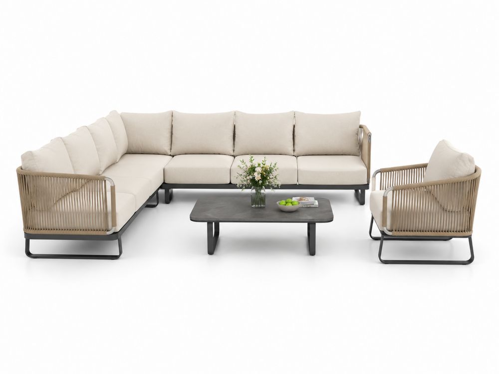 Conjunto de Sofá Modular Exterior de Aluminio con Cojines Beige