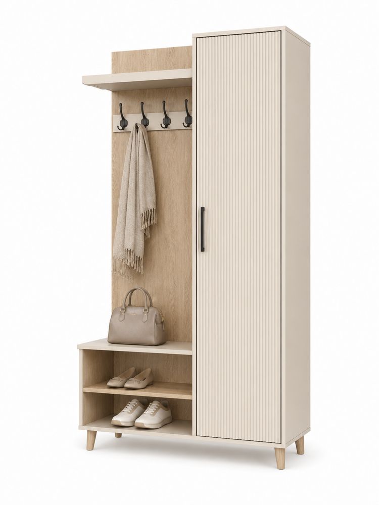 Perchero de Melamina con Armario y Banco 180x100x40 cm