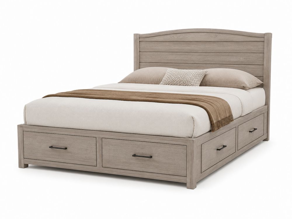 Cama de plataforma con almacenaje de madera gris 200x160 cm