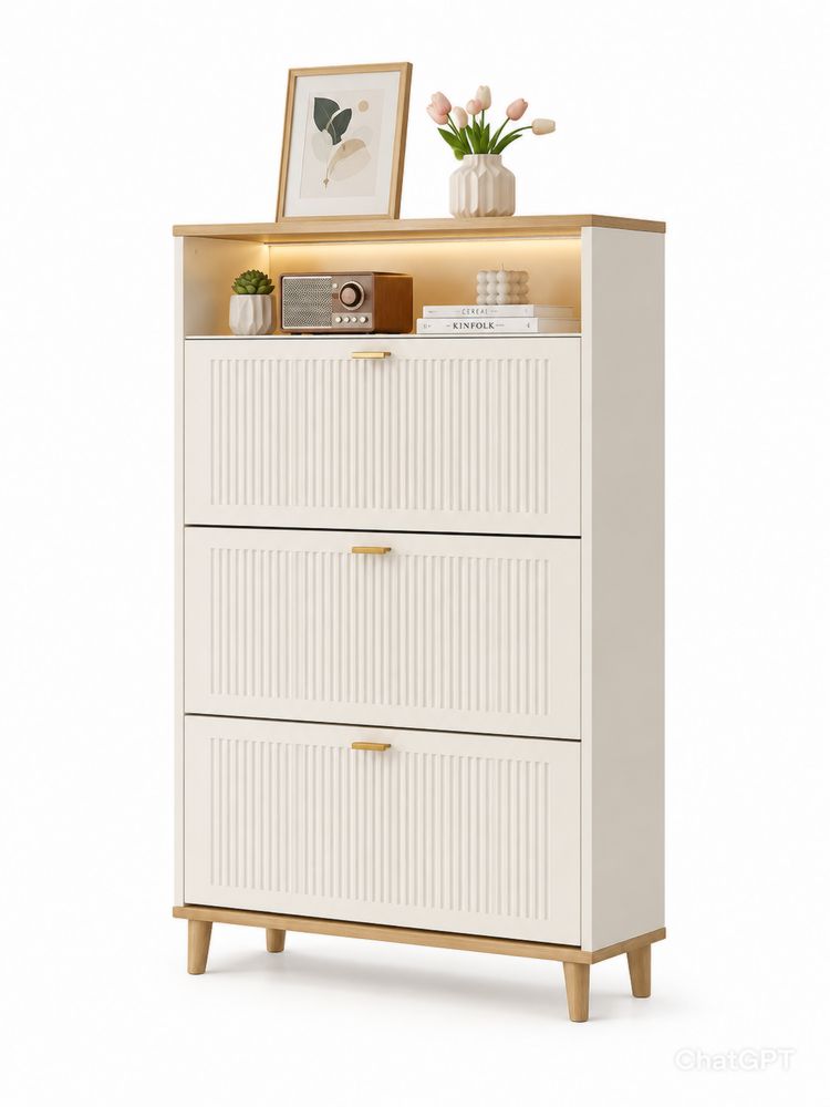 Gabinete Zapatero de MDF Blanco con Patas de Madera