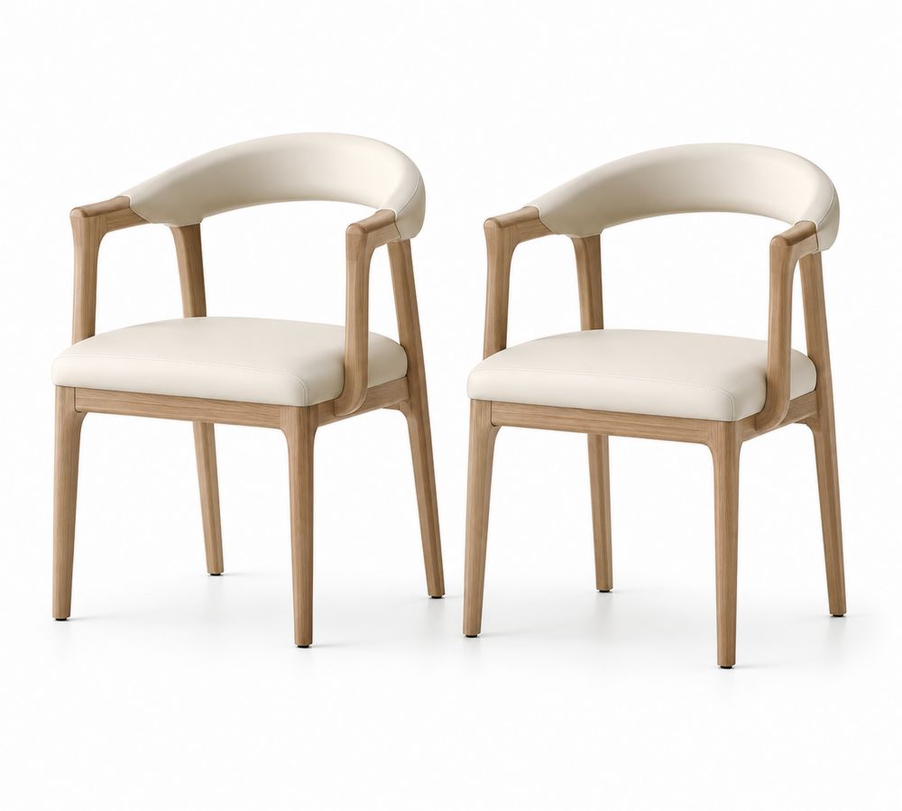 Par de sillas de madera y cuero sintético blanco