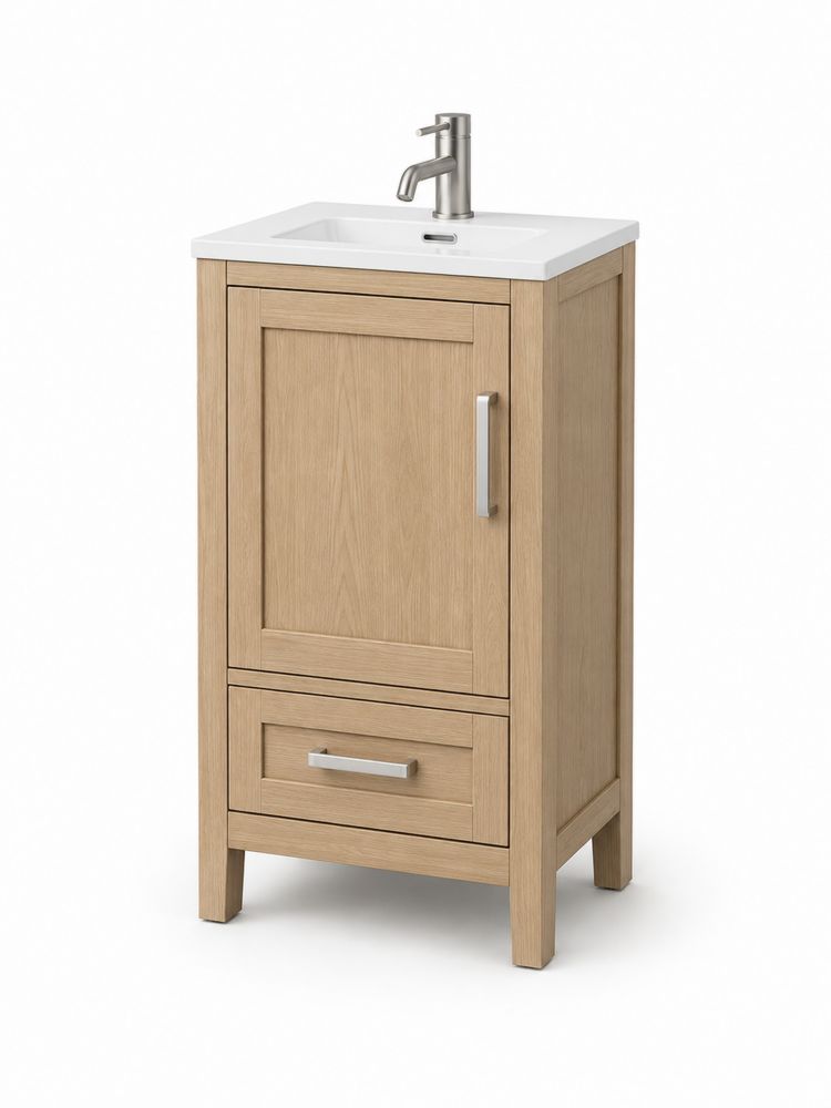 Mueble de baño de madera de roble con lavabo cerámico