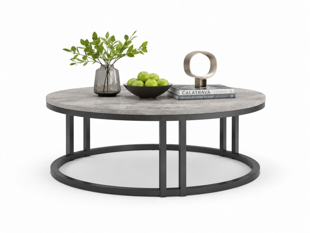 Mesa de centro redonda en madera MDF y metal negro