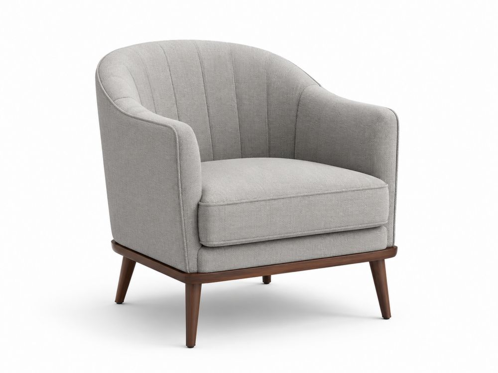 Sillón tapizado en tela con base de madera