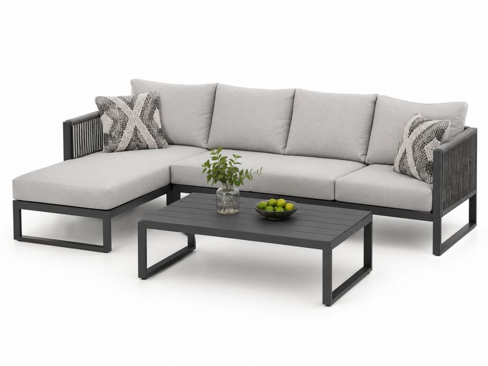 Conjunto de sofá en L para exterior con estructura de aluminio y cojines de poliéster