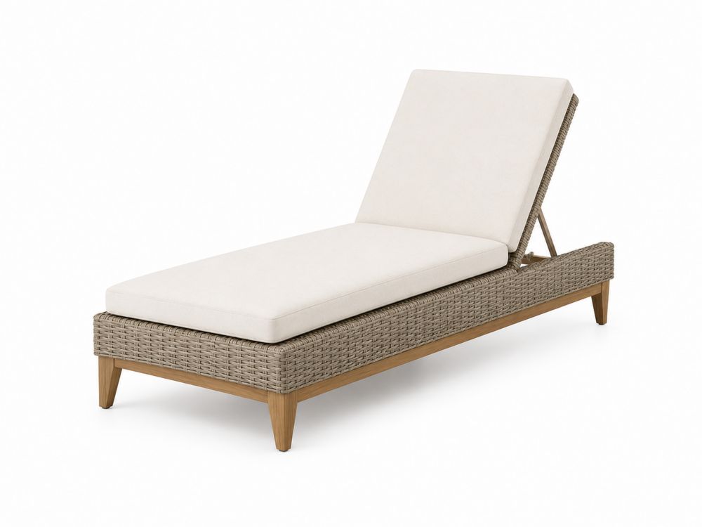 Tumbona de ratán sintético ajustable con cojín Beige