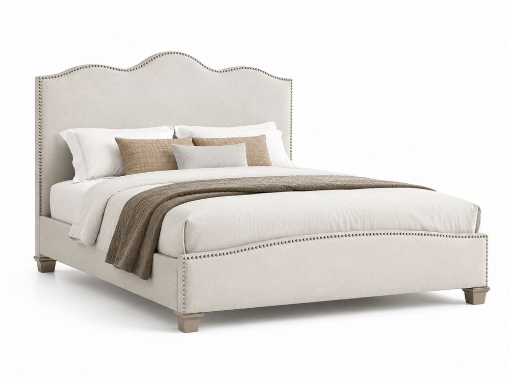 Cama tapizada con cabecero curvo 200x180 cm madera y poliéster beige