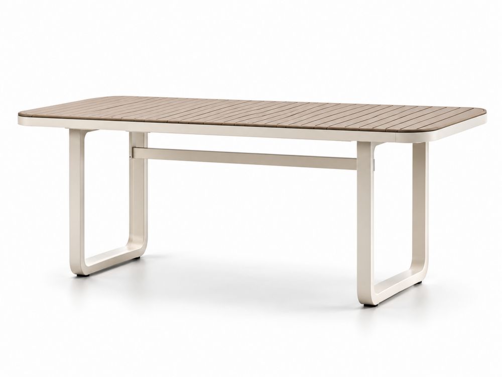 Mesa de aluminio con tablero de madera sintética 200x100 cm Marrón/Beige