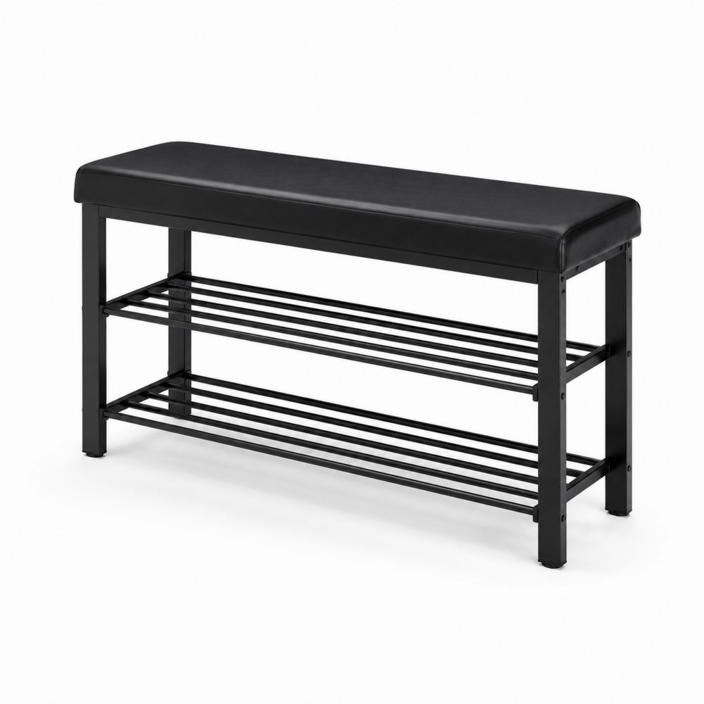 Banco zapatero de metal con asiento de PU negro-Bellacortix