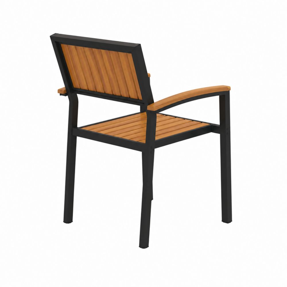 Silla de metal y madera de acacia para exteriores, Negro y Marrón, 84 cm de altura-Bellacortix
