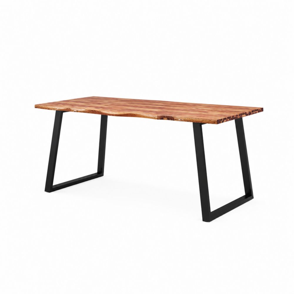 Mesa de comedor de madera maciza de nogal con patas de metal negro-Bellacortix