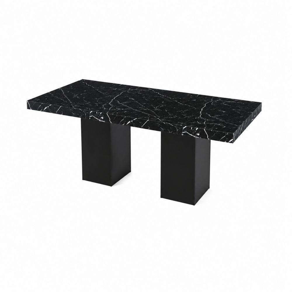Mesa de Comedor de Mármol Negro y Metal 180 cm-Bellacortix