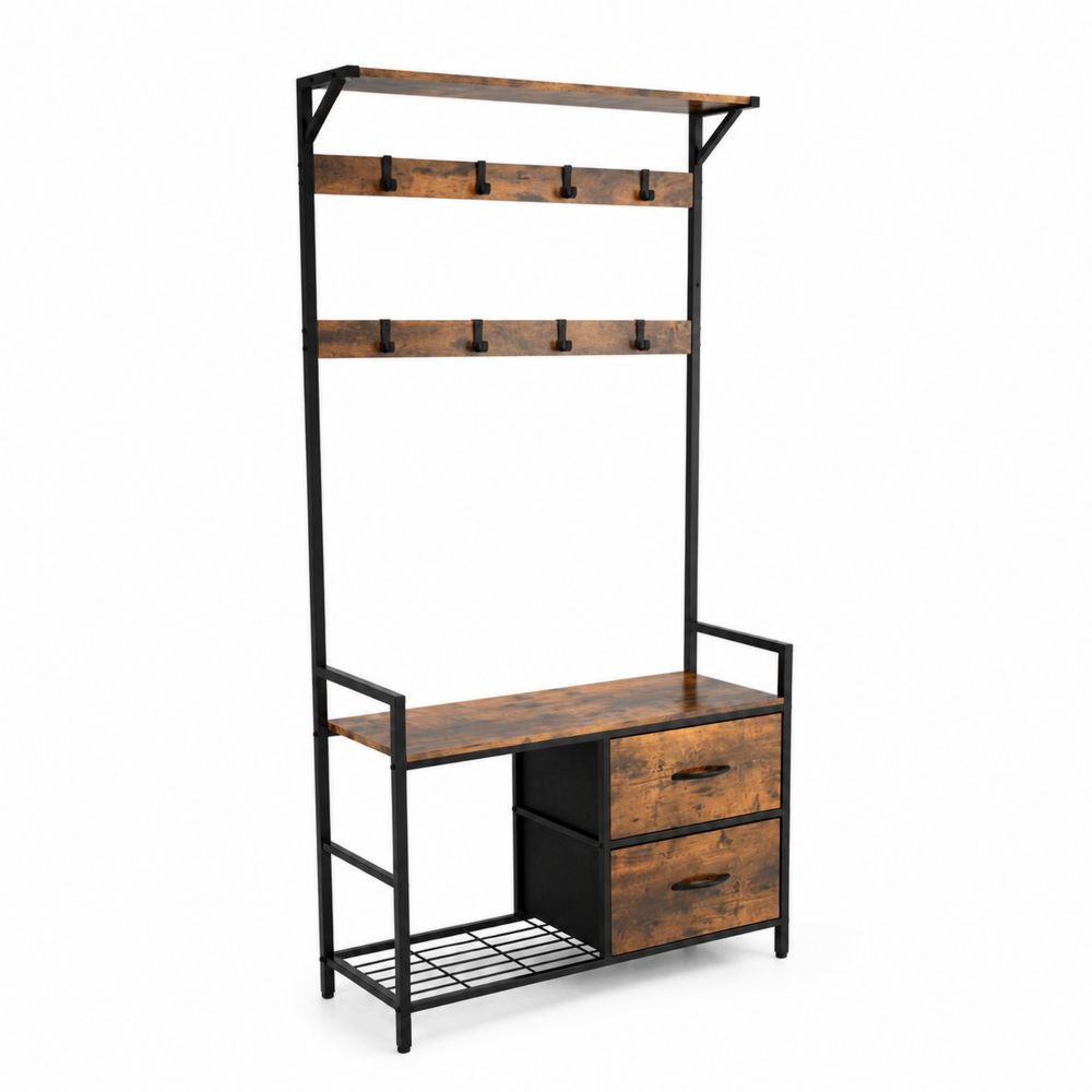 Perchero de Madera y Metal con Banco y Cajones 80x40x180 cm-Bellacortix