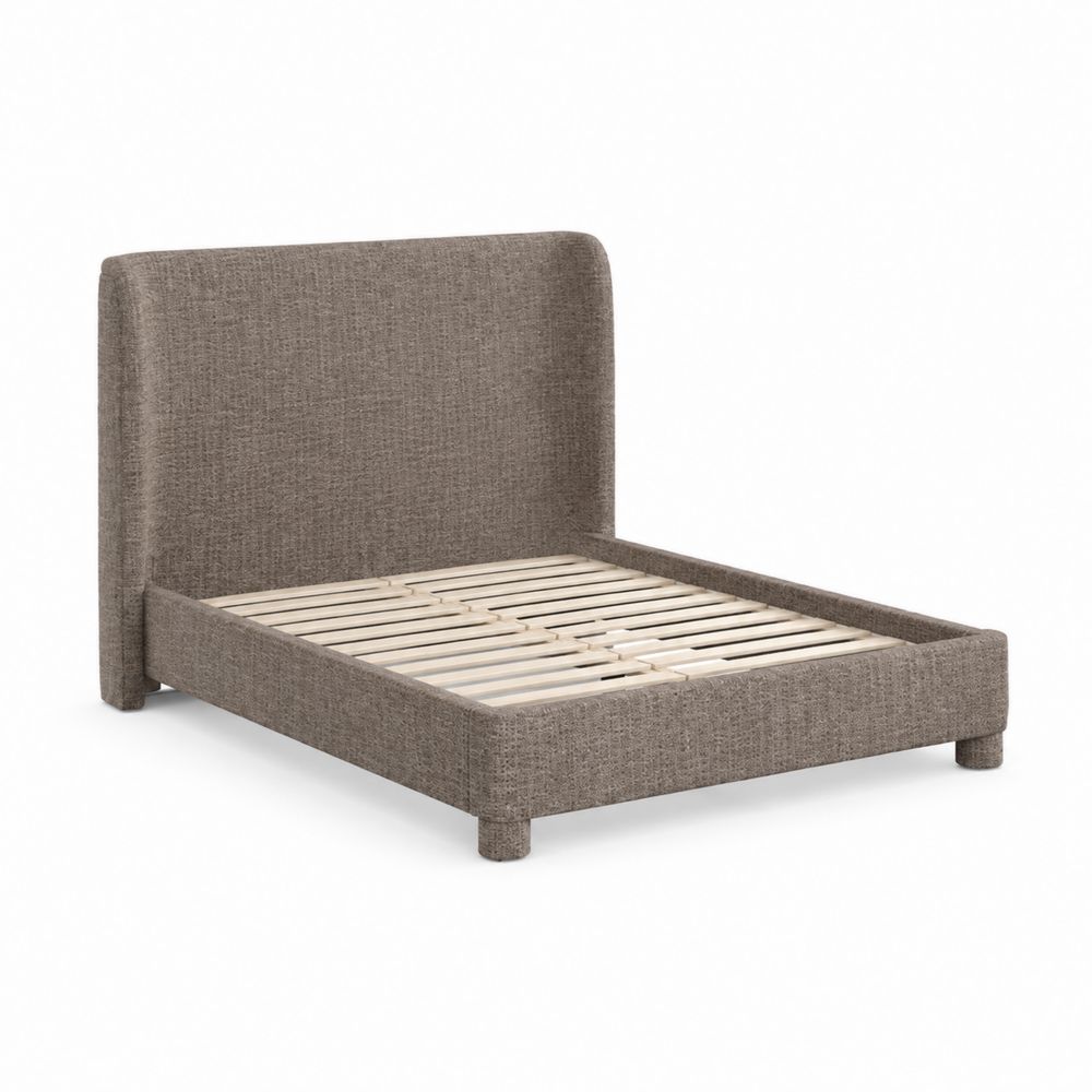 Cama de Matrimonio con Cabecero de Tela Marrón 200x160 cm-Bellacortix