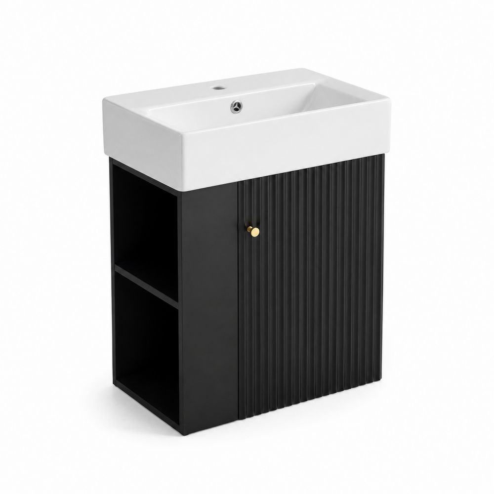 Mueble de lavabo de MDF Negro con Fregadero de Porcelana Blanca-Bellacortix