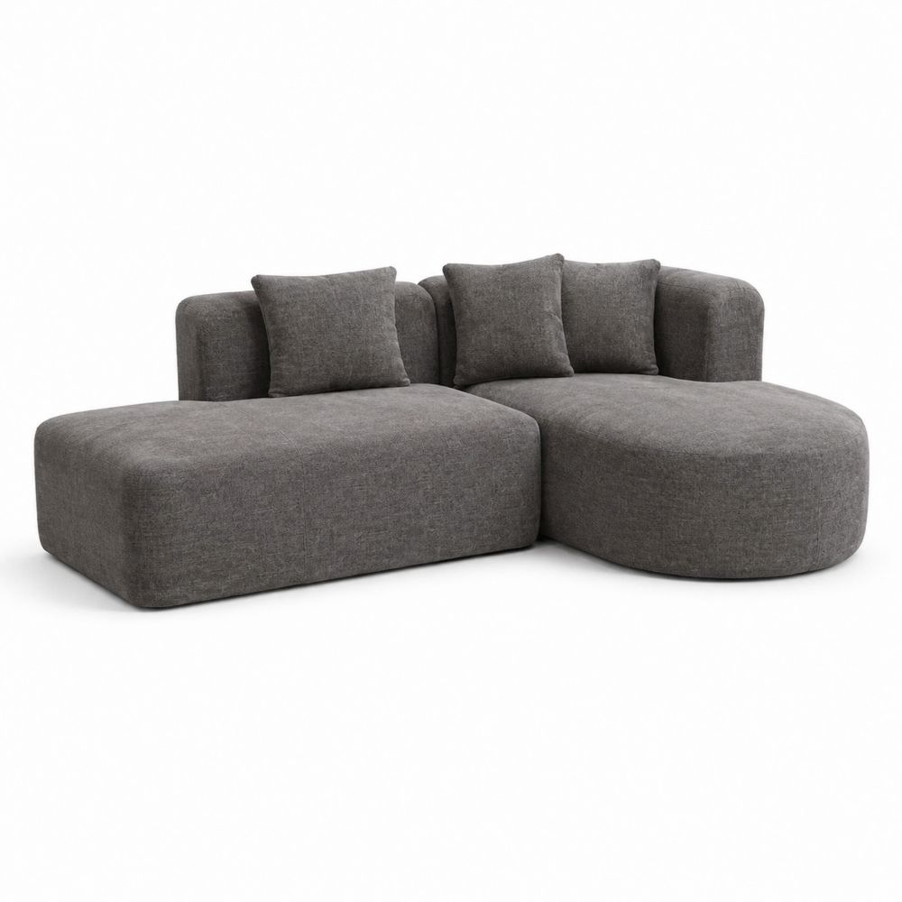 Sofá modular en L de tela gris oscuro con chaise longue-Bellacortix