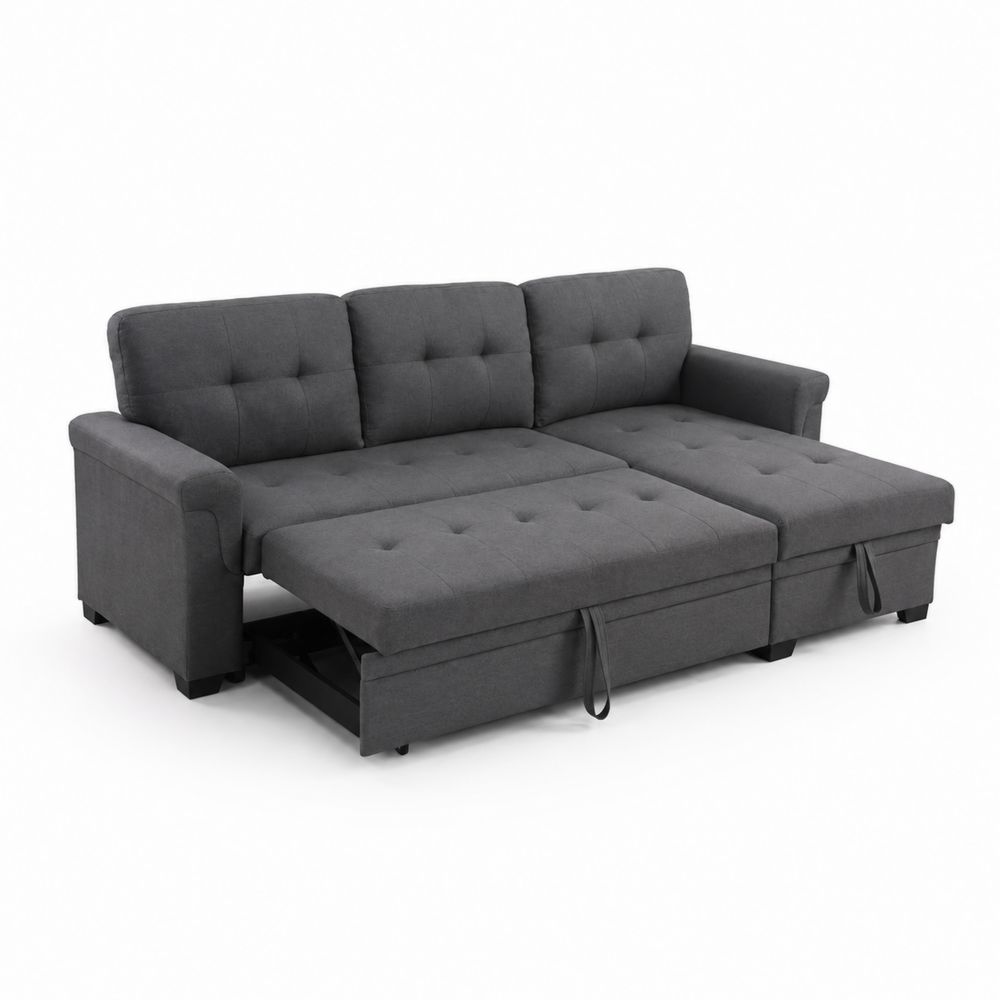 Sofá cama convertible de tres plazas en tela gris oscuro-Bellacortix