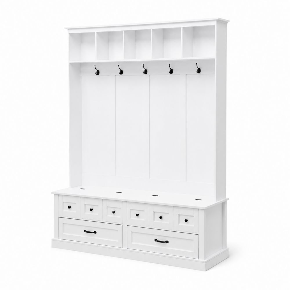 Perchero de Madera con Cajones y Estantes 200x160x40cm Blanco-Bellacortix