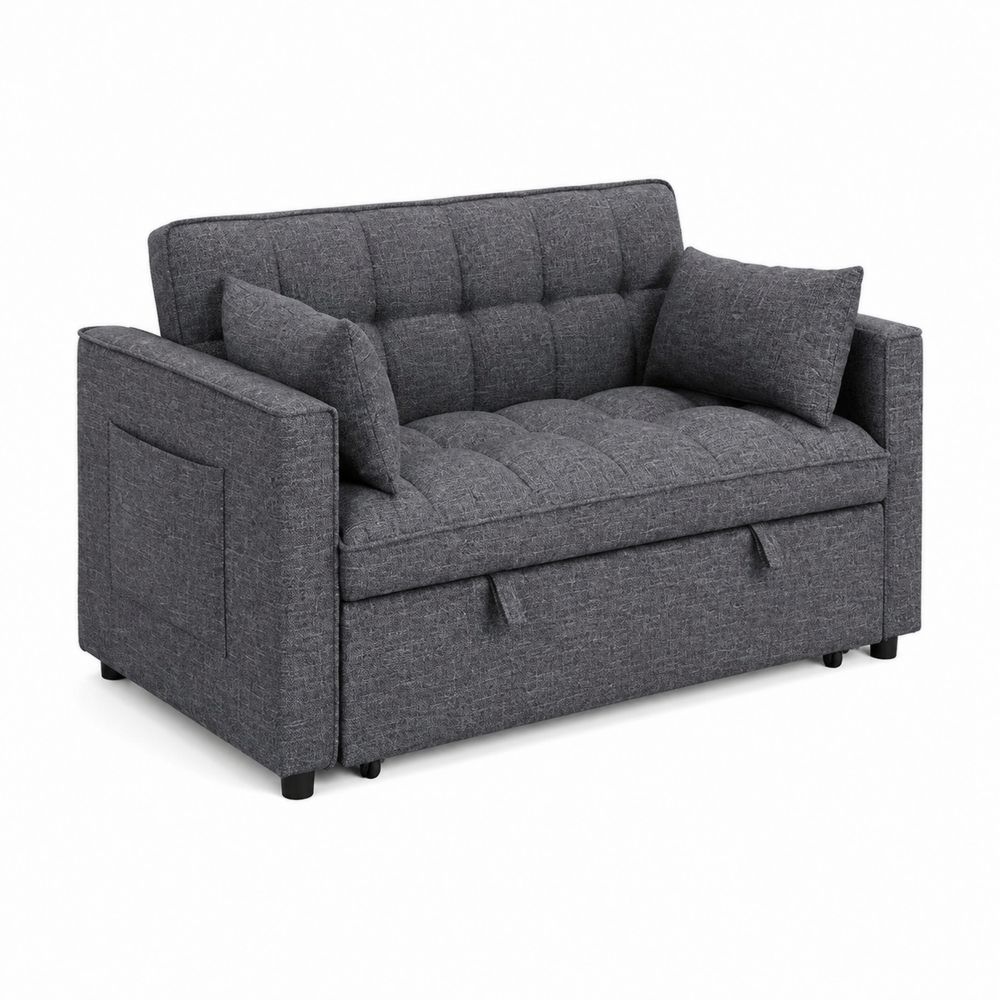 Sofá cama doble con almacenamiento tapizado en tela gris 150x85x90 cm-Bellacortix