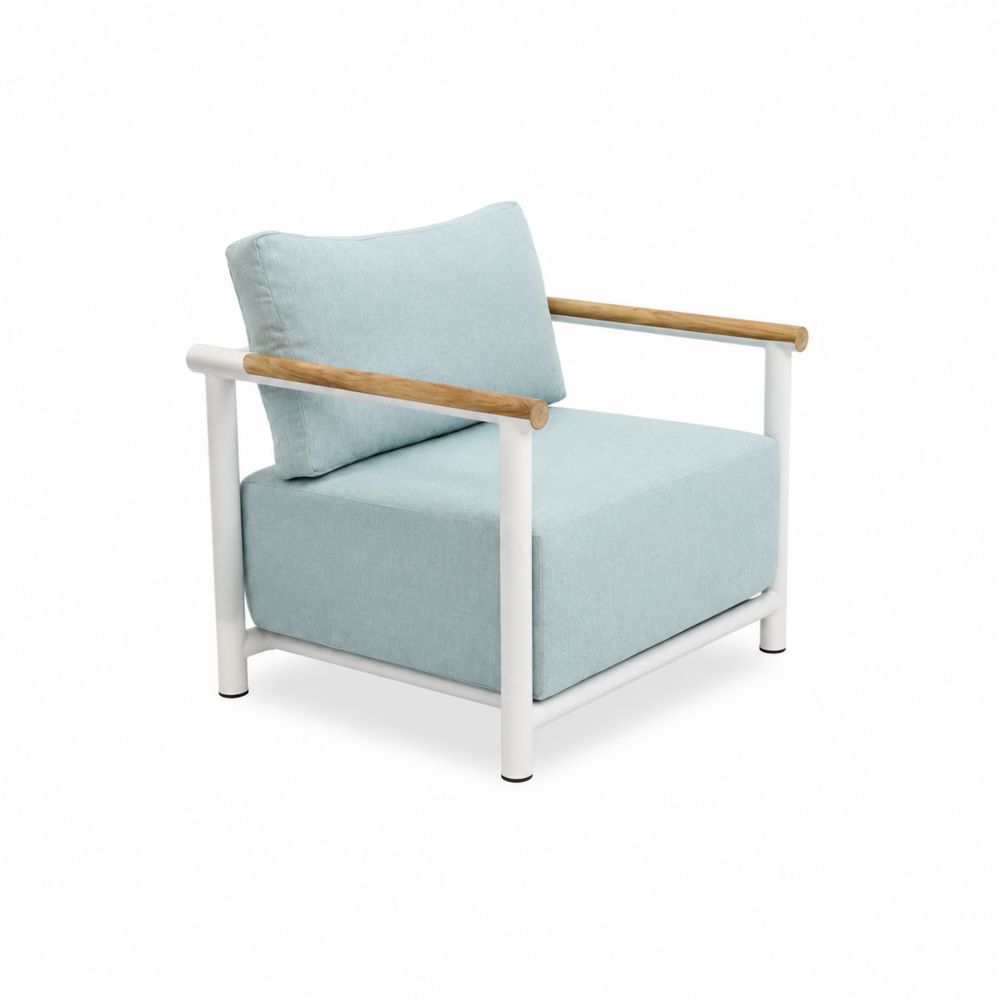 Sillón de exterior con cojines de tela y estructura de aluminio Azul Claro 80x85x70 cm-Bellacortix