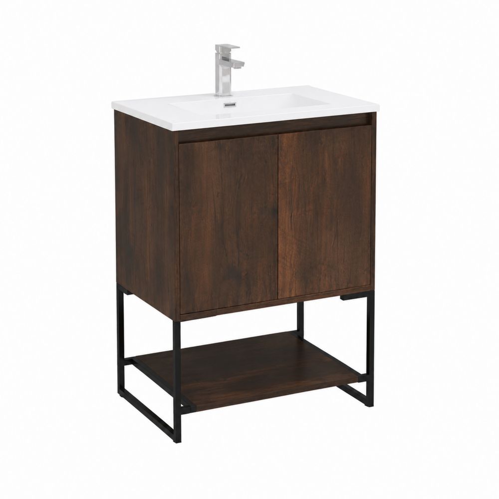 Mueble de lavabo de madera maciza de 60x35x85 cm Marrón-Bellacortix