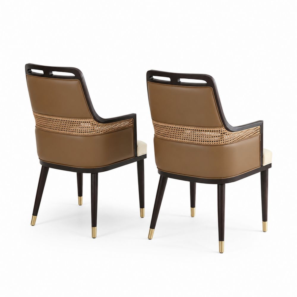 Sillas de comedor de ratán y PU marrones-Bellacortix