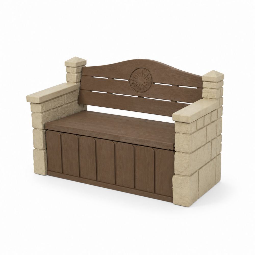 Banco de resina para exterior con almacenamiento Marrón y Beige 140x60x85 cm-Bellacortix