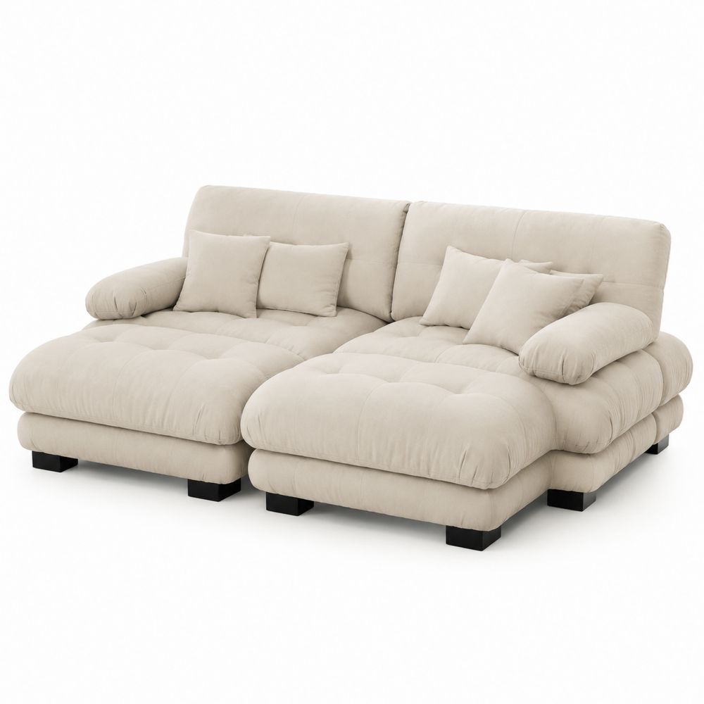 Sofá Modular de Tela de Microfibra Beige con Chaise Longue-Bellacortix