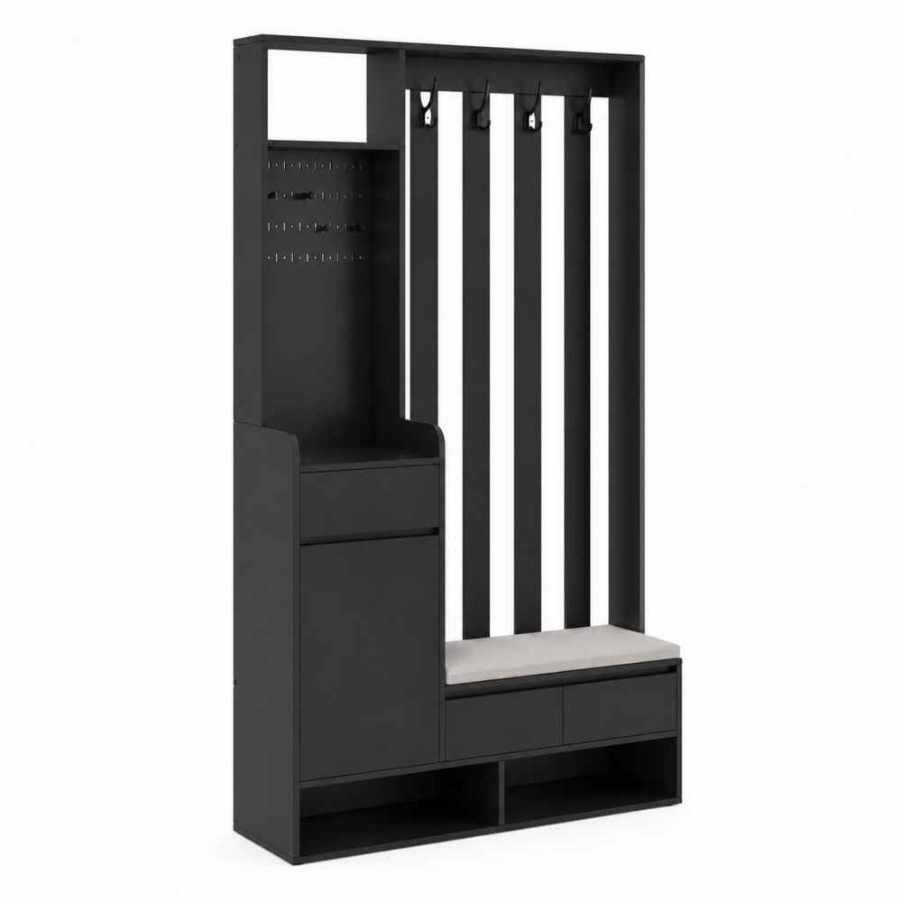 Perchero de Entrada de Madera con Banco y Almacenamiento en Negro-Bellacortix