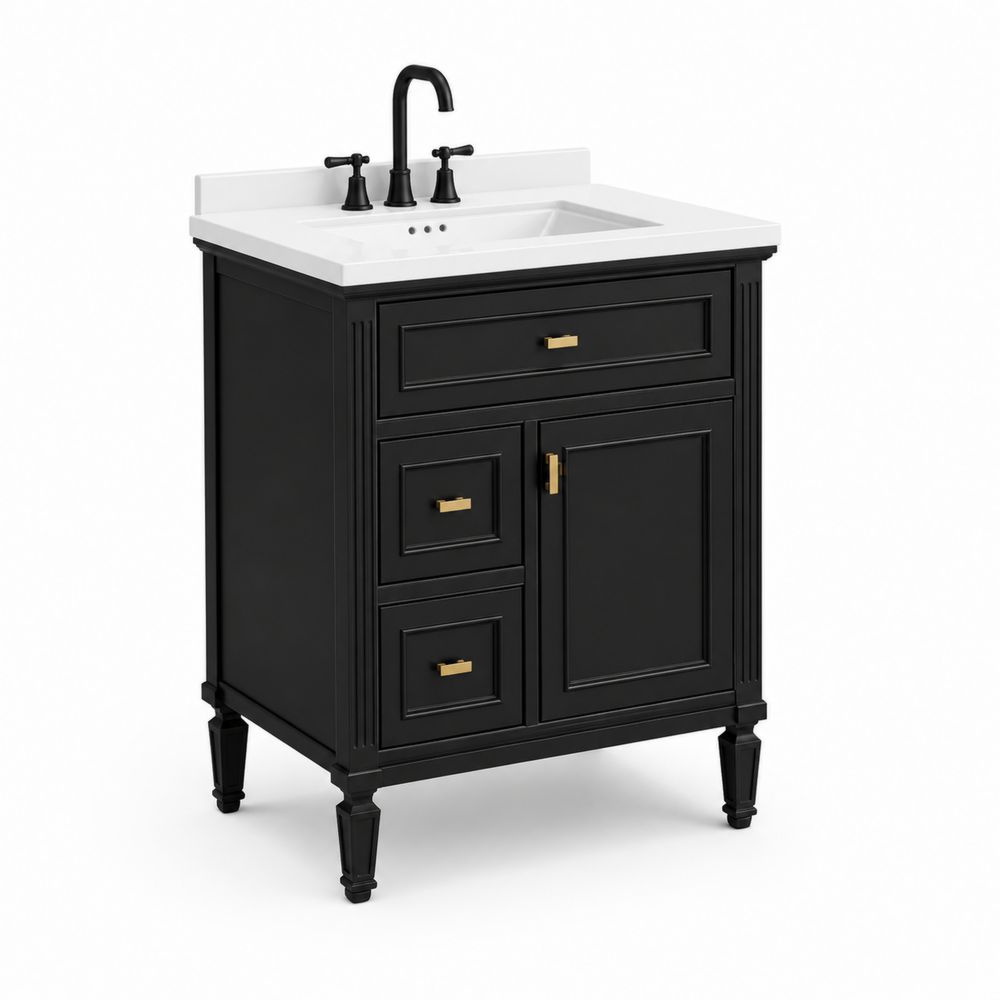 Mueble de lavabo individual MDF Negro con lavabo de cerámica-Bellacortix