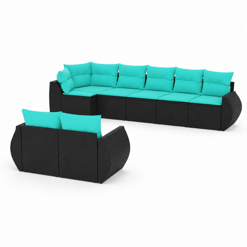 Juego de Sofás Modulares para Exterior de Ratán Sintético con Cojines de Poliéster Azul-Bellacortix