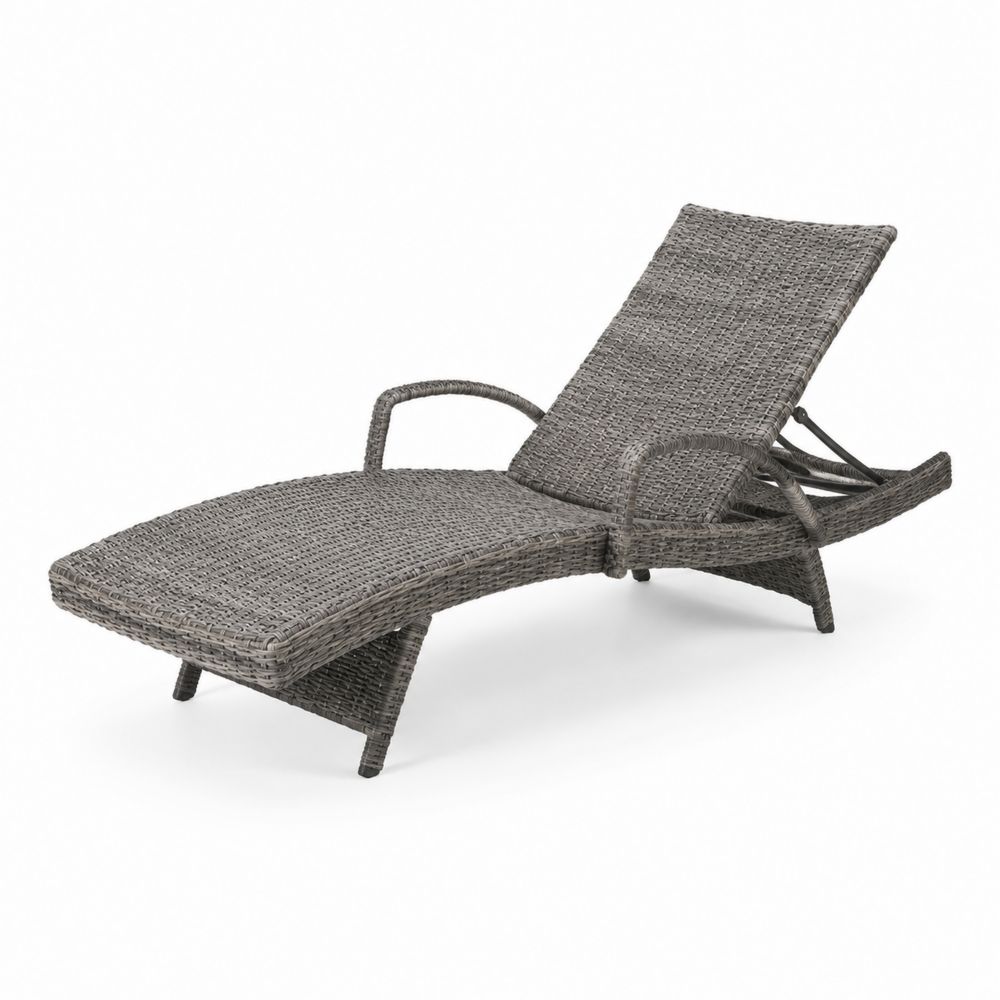 Tumbona de Ratán Sintético Ajustable de Acero Gris-Bellacortix