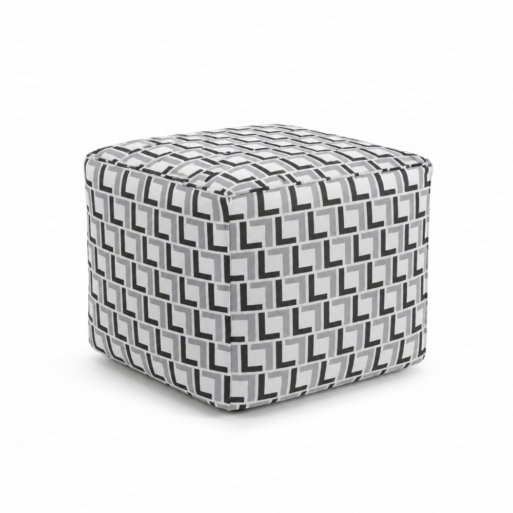 Puff cuadrado de poliéster geométrico gris/negro 45x45x45 cm-Bellacortix