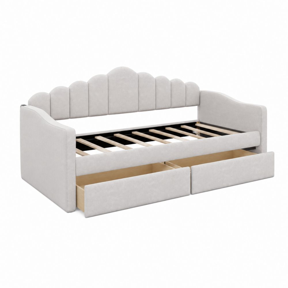 Cama Diván con Almacenaje en Tela Beige-Bellacortix