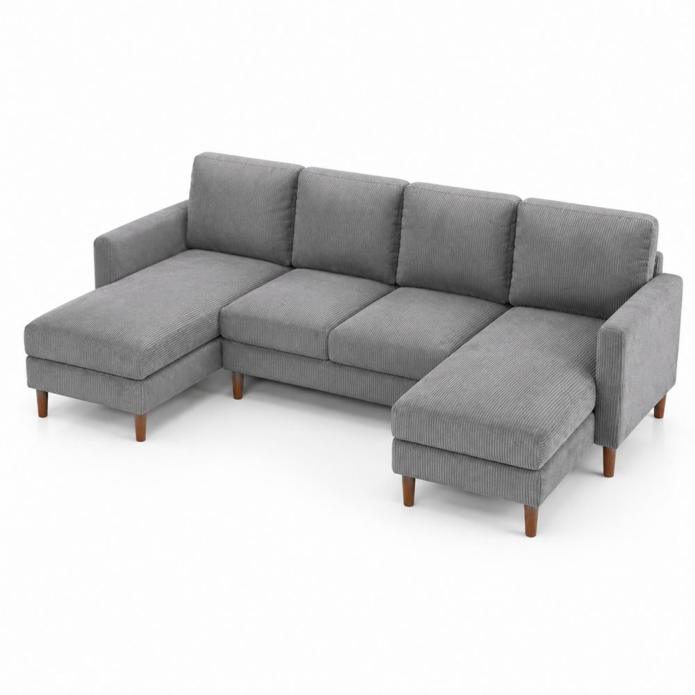 Sofá modular en forma de L de pana gris-Bellacortix
