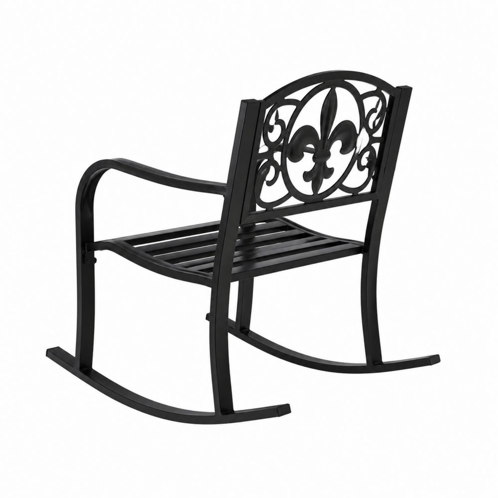 Silla mecedora de metal con respaldo decorativo-Bellacortix
