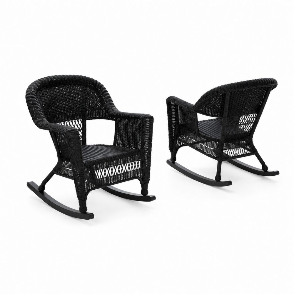 Conjunto de 2 mecedoras de ratán sintético negro con estructura metálica-Bellacortix
