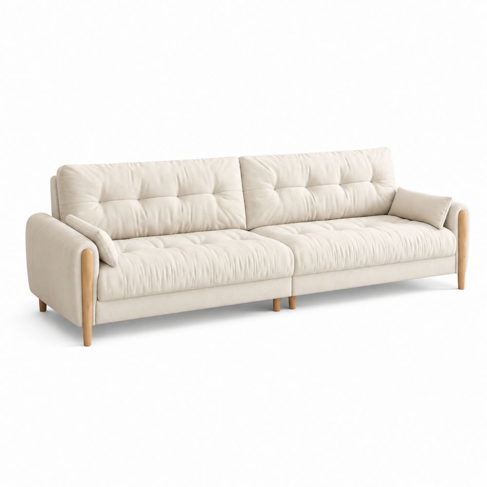Sofá de 3 plazas de Tela Beige con Patas de Madera-Bellacortix