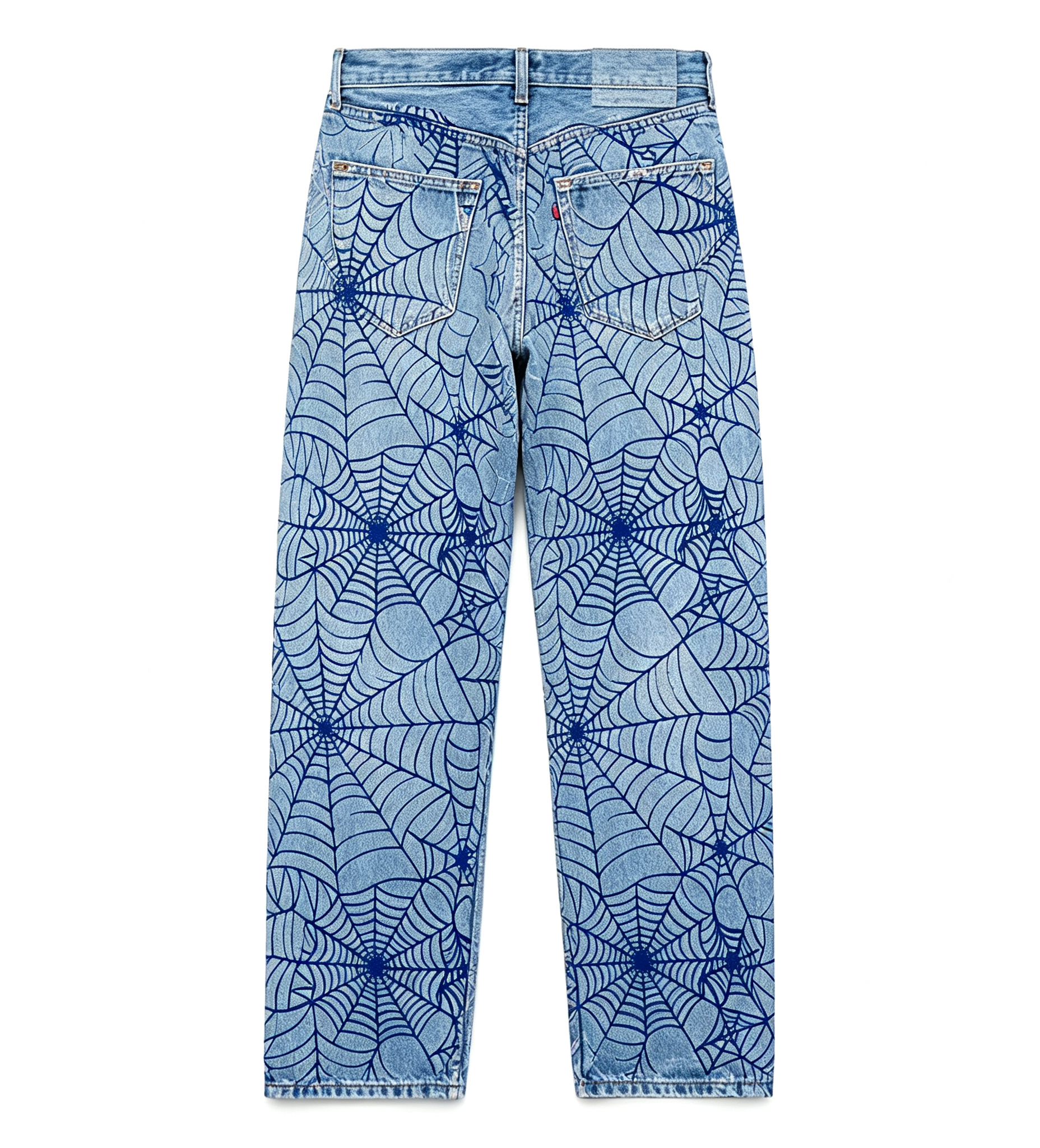 Fashion Street Spider Web Embroidery Straight Loose Wide Leg Denim Jeans For Men