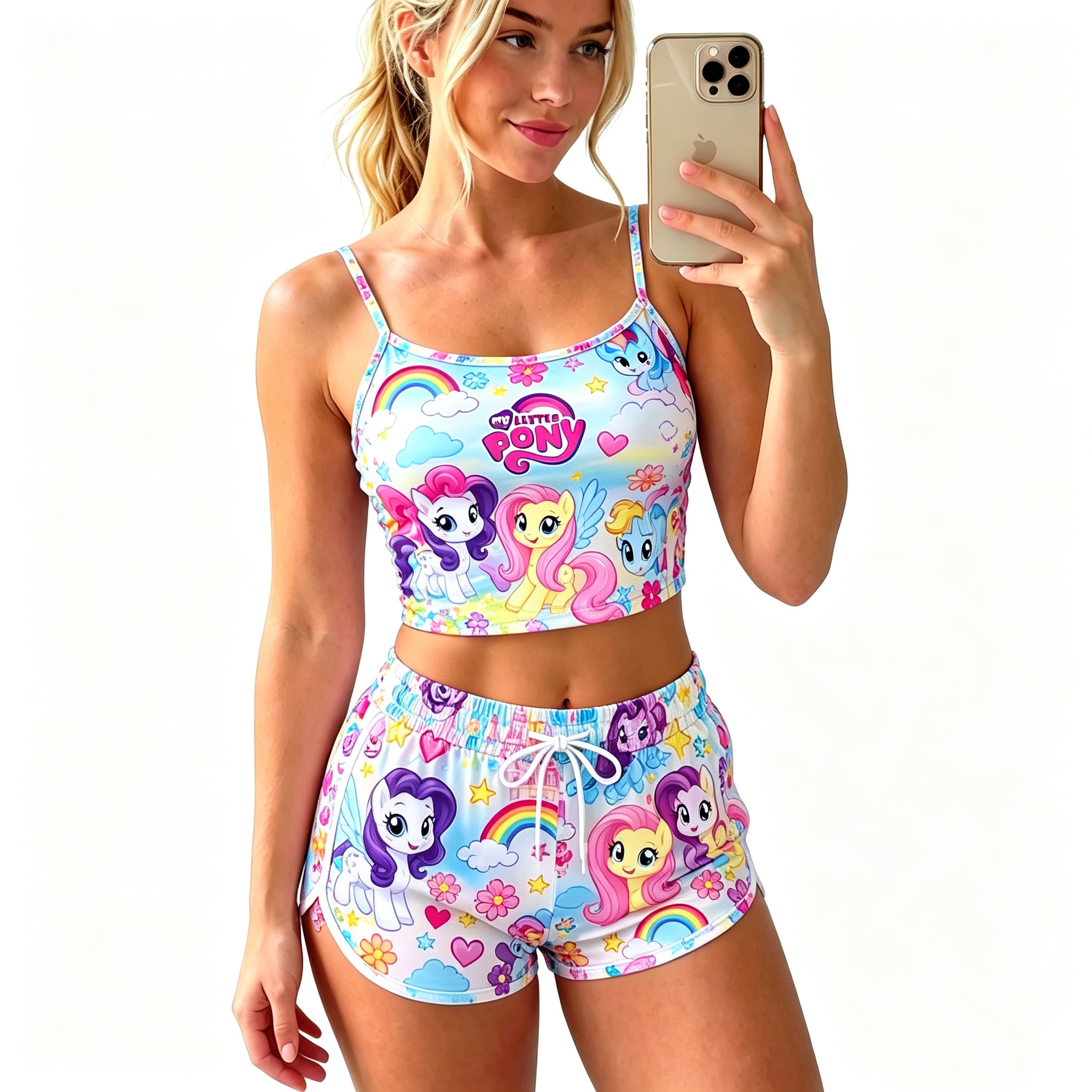 Y2K Kawaii My Little Pony Spaghetti‑Strap Crop Top & Shorts Set For Women