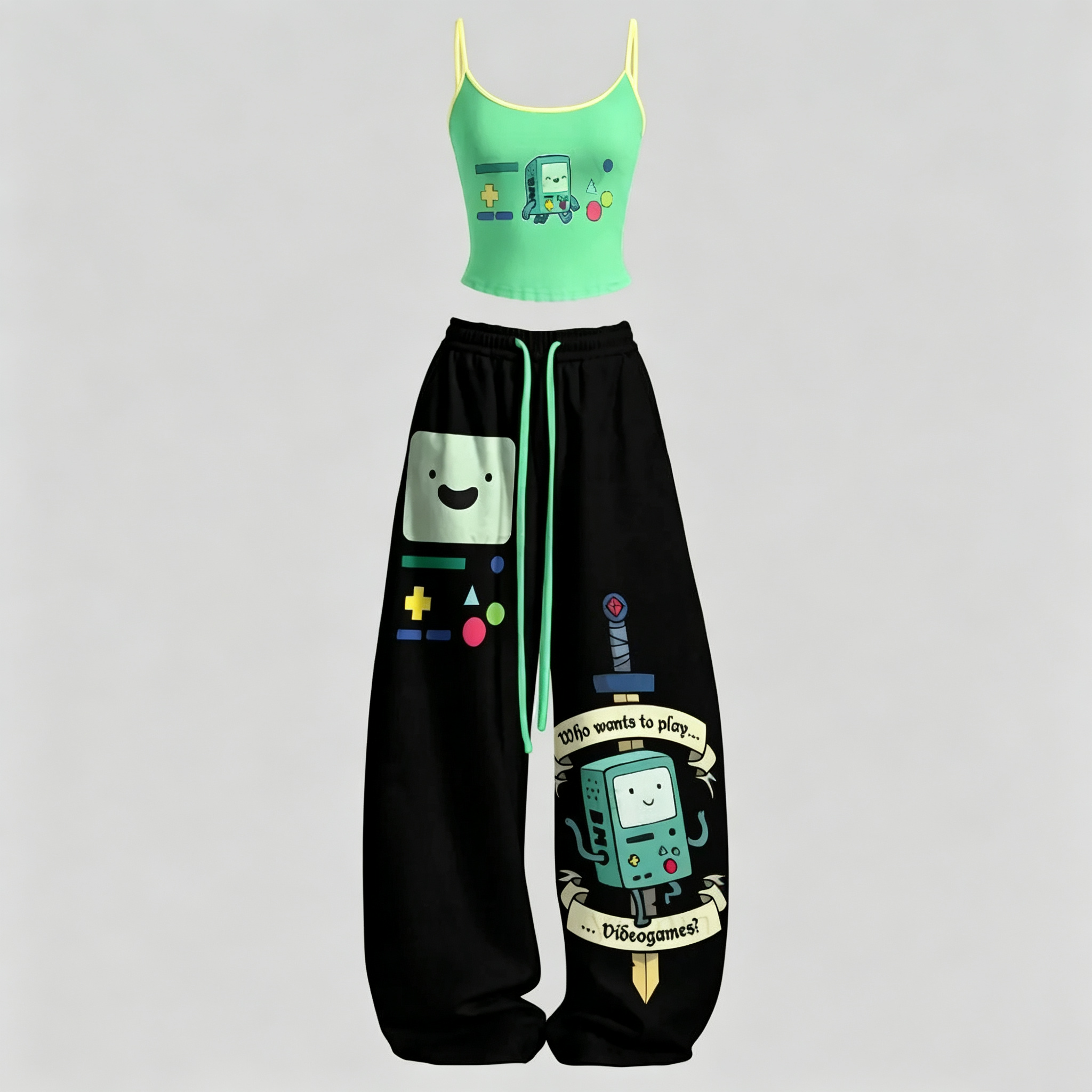 Adventure Time Cami Top And Drawstring Elastic-waist Pants Set For Women