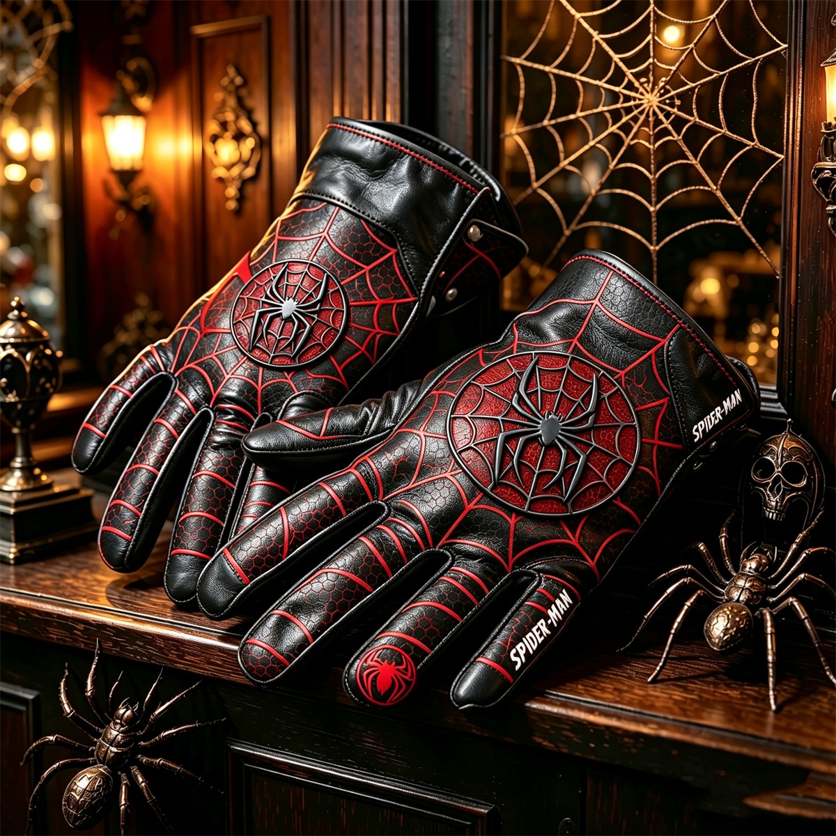 Spider‑Man Printed Leather Gloves