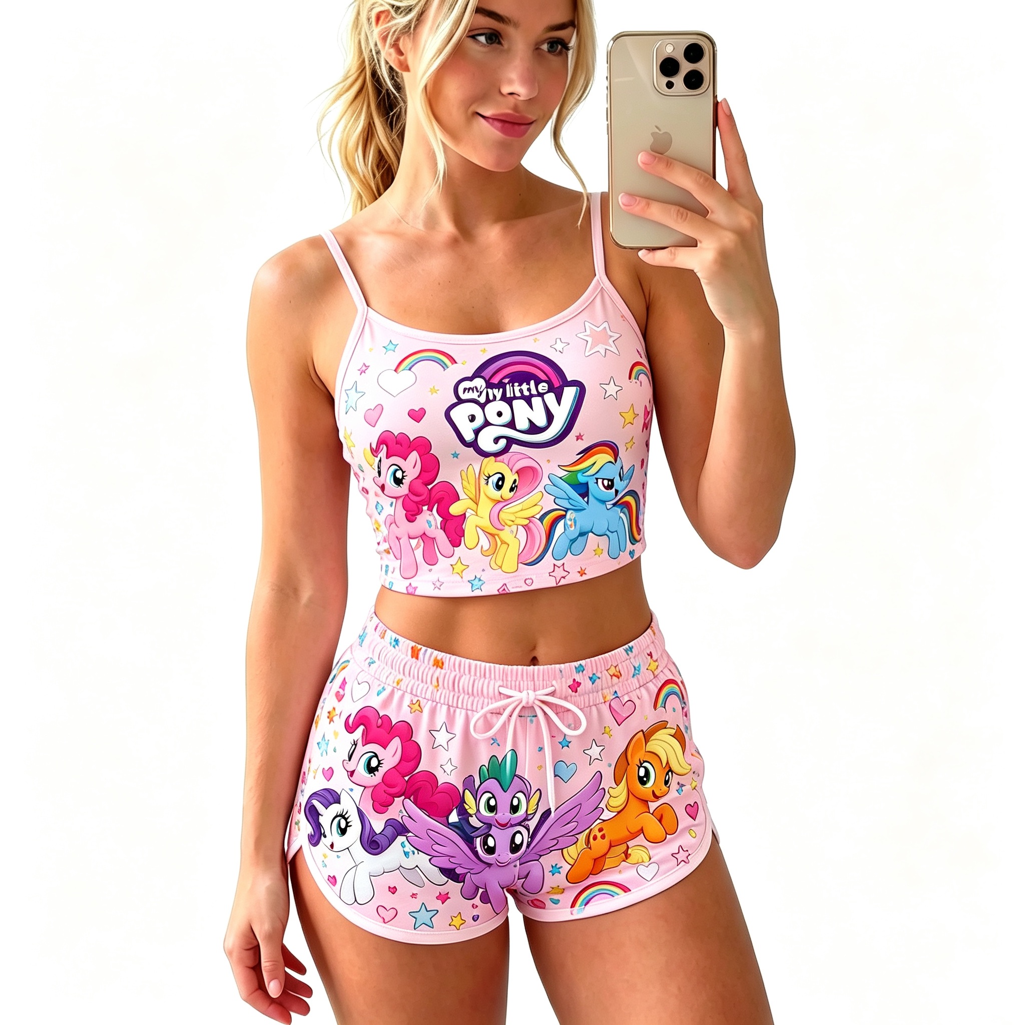 Y2K Kawaii My Little Pony Spaghetti‑Strap Crop Top & Shorts Set For Women