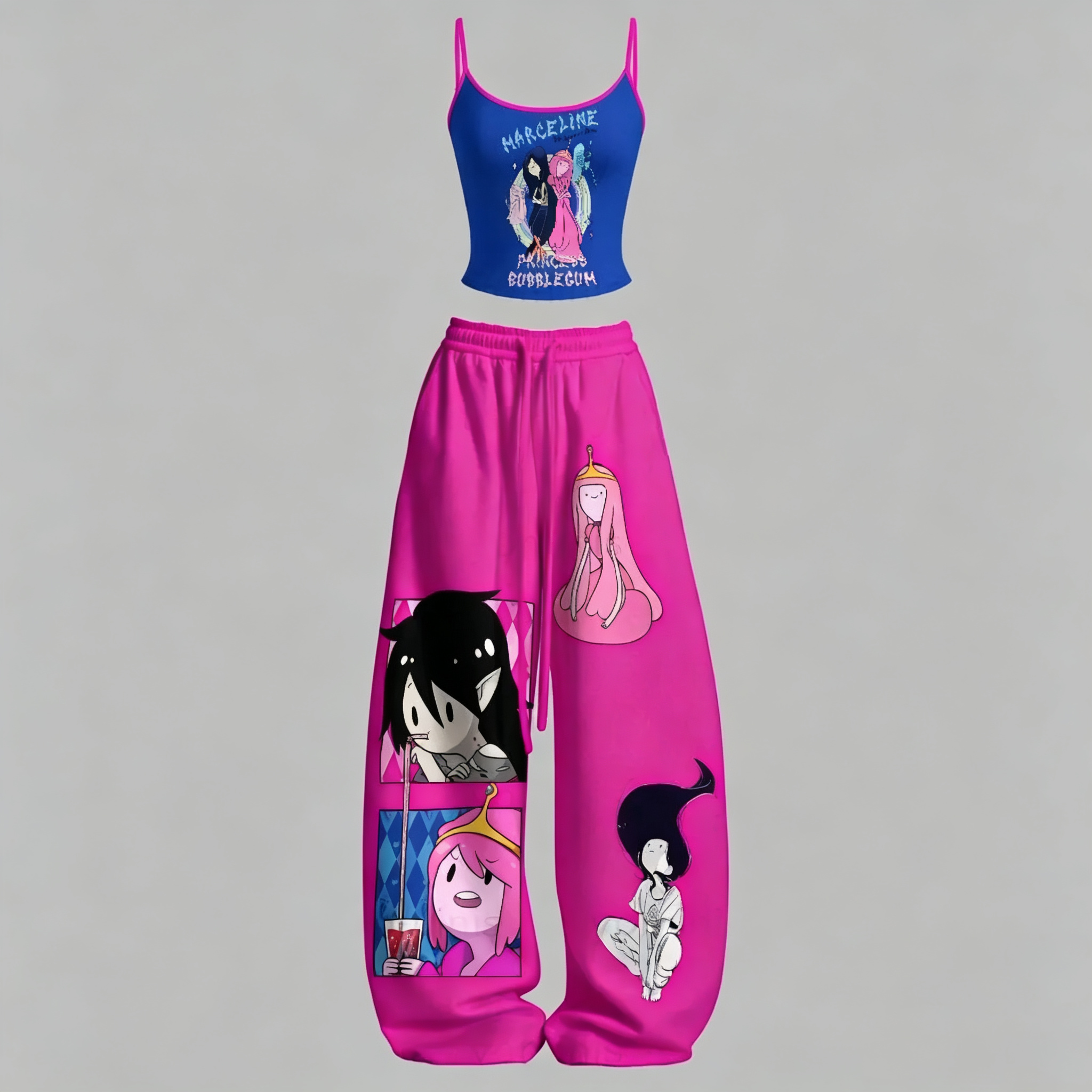 Adventure Time Cami Top And Drawstring Elastic-waist Pants Set For Women