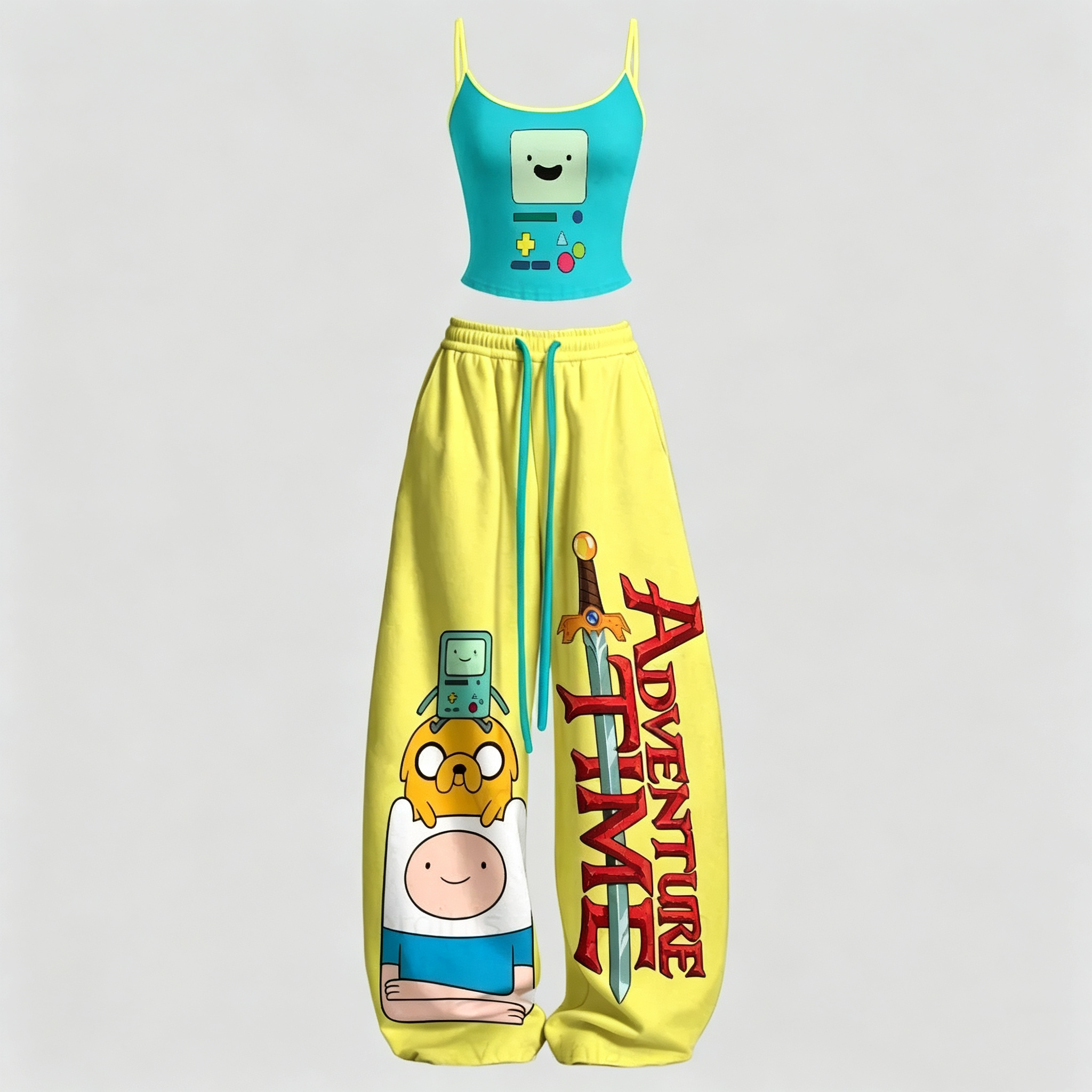 Adventure Time Cami Top And Drawstring Elastic-waist Pants Set For Women